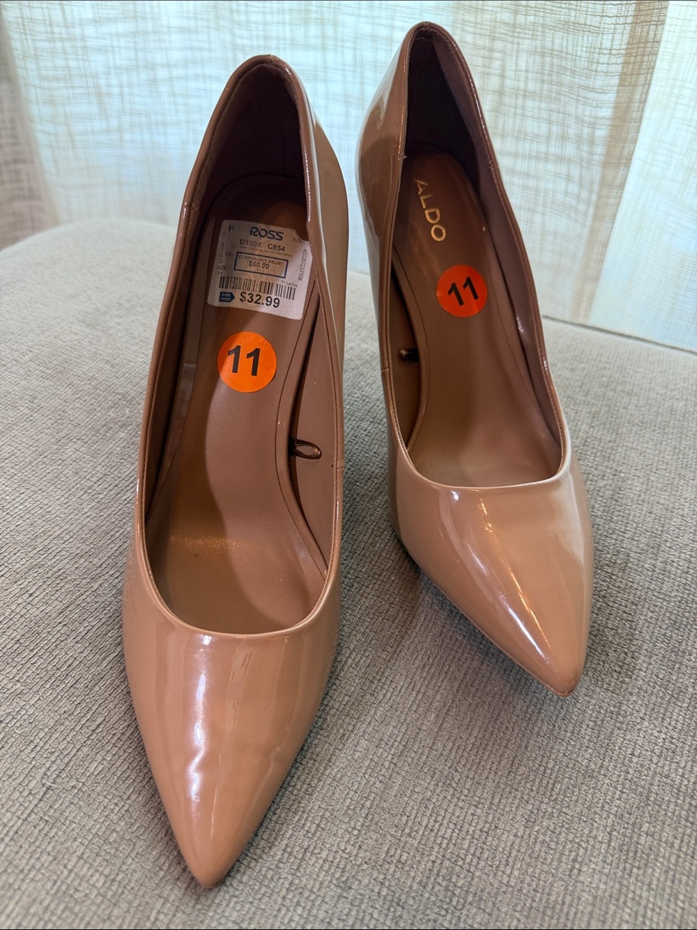 ALDO Patent Pointed-Toe Pumps in Nude Beige